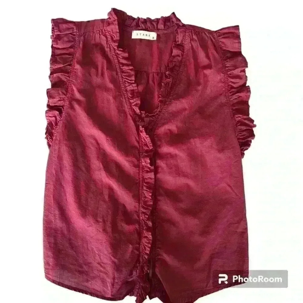 Stark X  Anthropologie Women Sleeveless Ruffle Top Blouse Size XS Made in USA